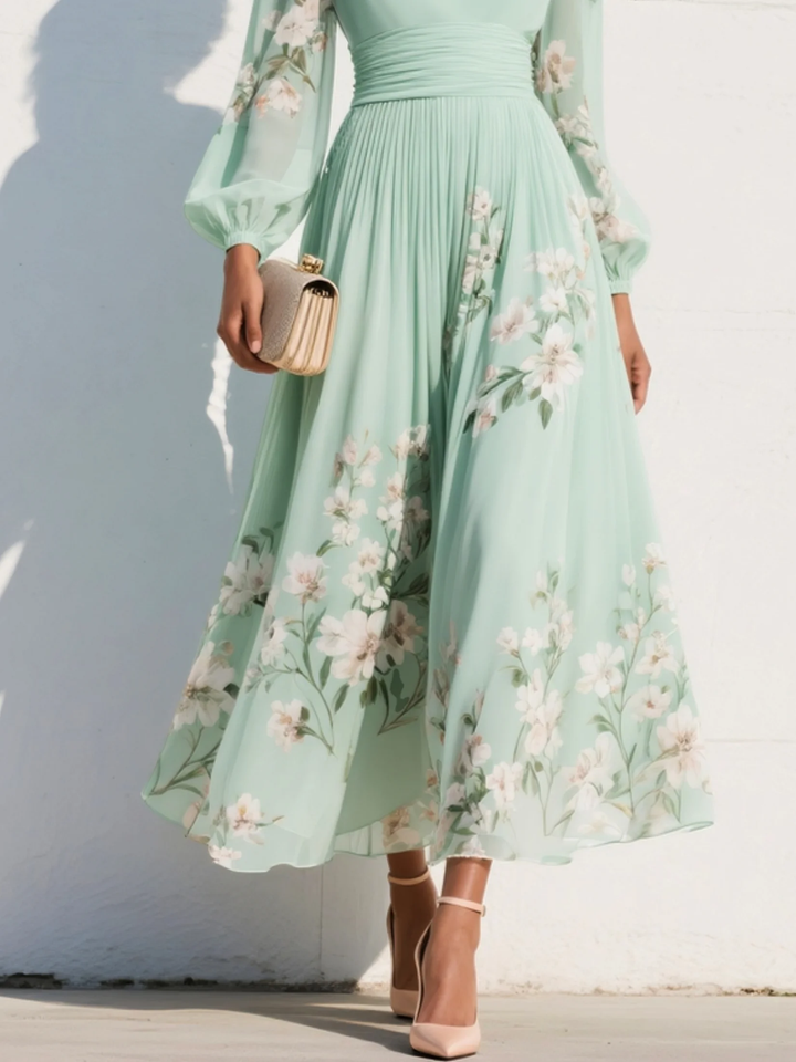 Cisella | Abito midi verde chiaro a fiori