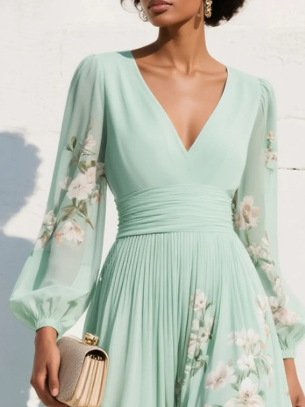 Cisella | Abito midi verde chiaro a fiori