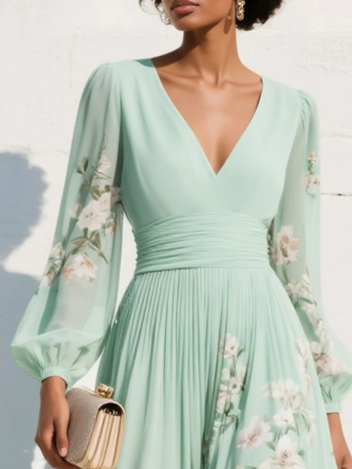 Cisella | Abito midi verde chiaro a fiori