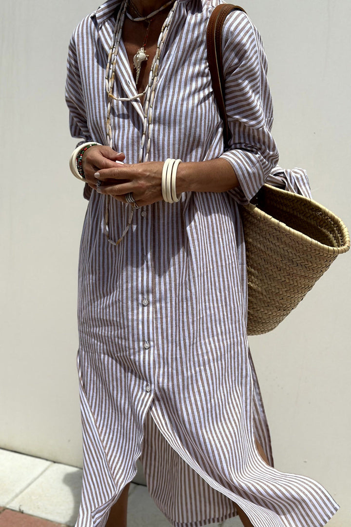 Sophia | Abito Camicia a Righe Senza Tempo con Comfort Elegante