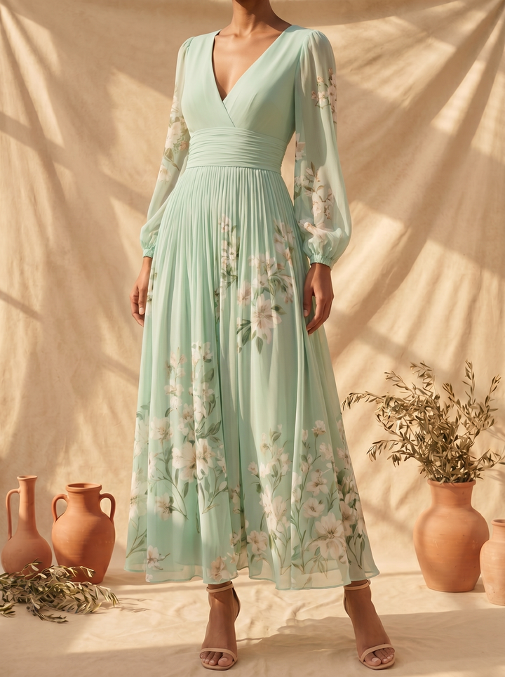 Cisella | Abito midi verde chiaro a fiori