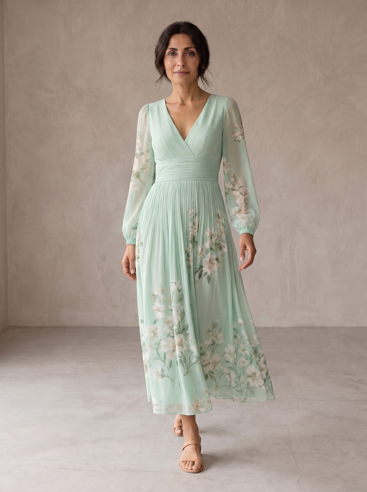 Cisella | Abito midi verde chiaro a fiori